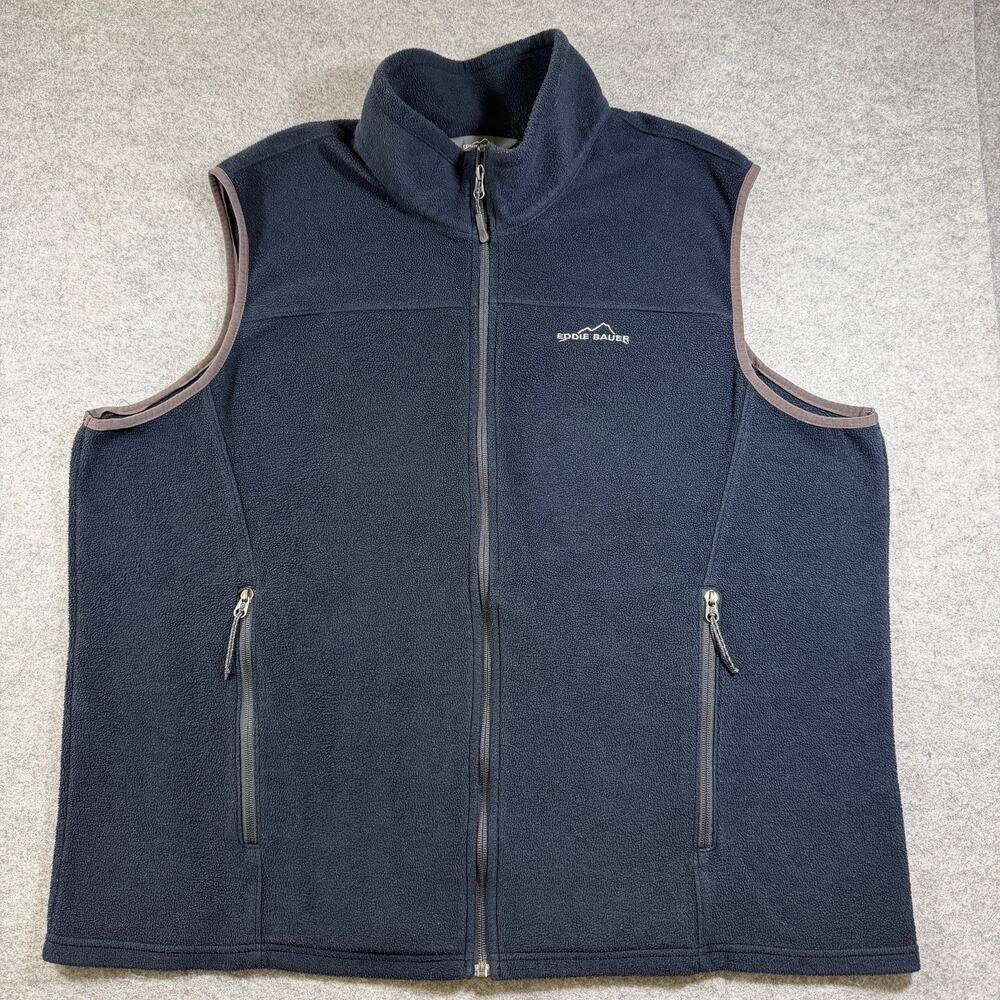 Eddie Bauer Fleece Vest Mens 2XL Navy Full Zip Outdoor Hiking Camping Pockets